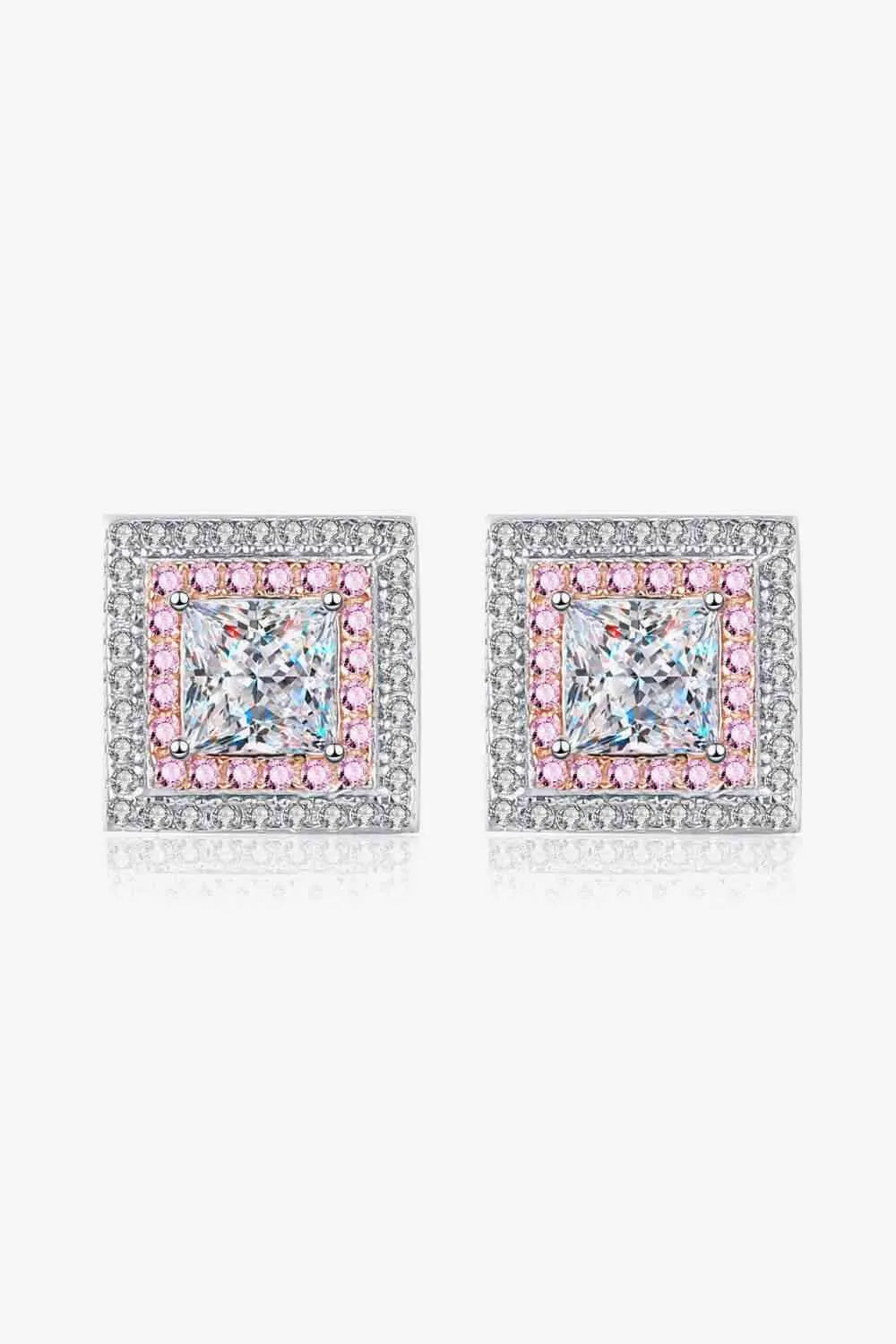 Moissanite Square Stud Earrings Pink White One Size Moissanite - Tophatter Daily Deals